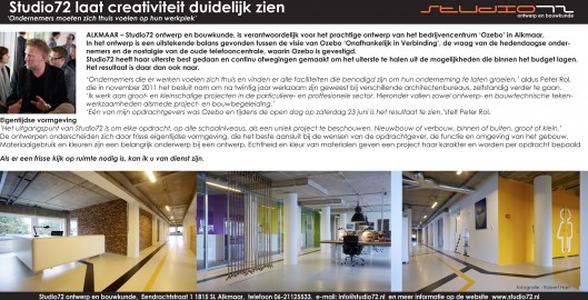 Studio72 in het nieuwsblad Zondagskrant regio Alkmaar 17 juni 2012, speciale bijlage De Telefooncentrale